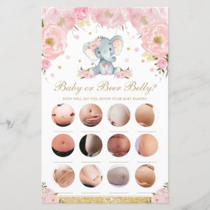 Blush Floral Cute Elephant Baby ou Beer Belly Game