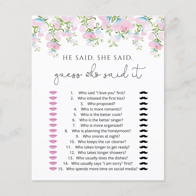 Blush Floral Disse Que Disse Cartões De Jogo (Frente)