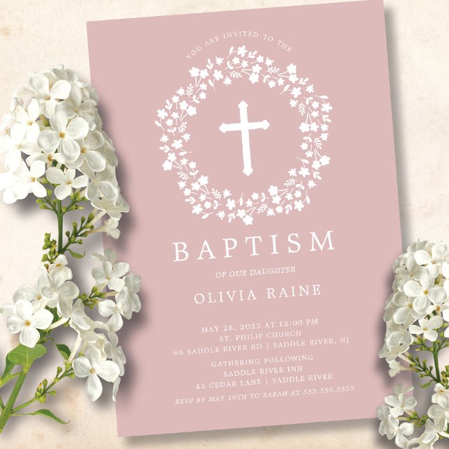 Blush Floral Girls Baptism Convite (Criador carregado)