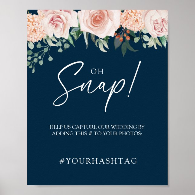 Blush Floral Marinho Casamento Oh Snap Poster (Frente)