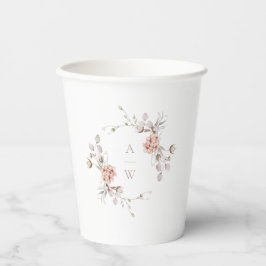 Blush Floral Monogram Wedding Paper Cup