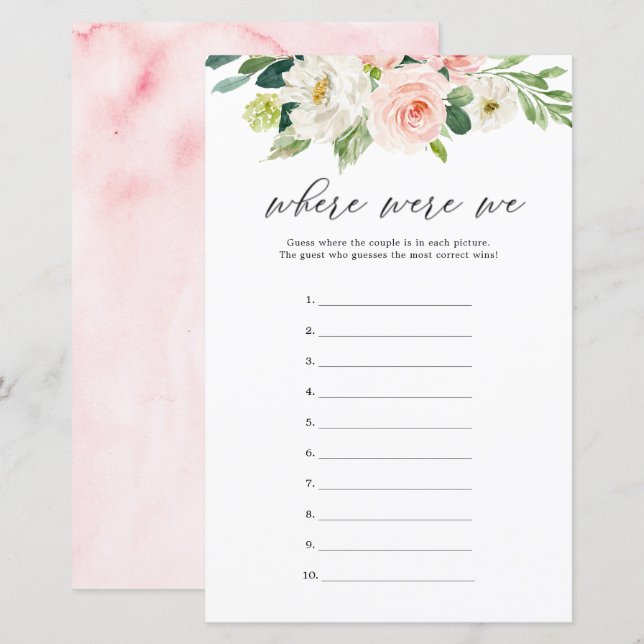 Blush Floral Onde Nós Adivinhamos Cartões De Jogo (Frente/Verso)