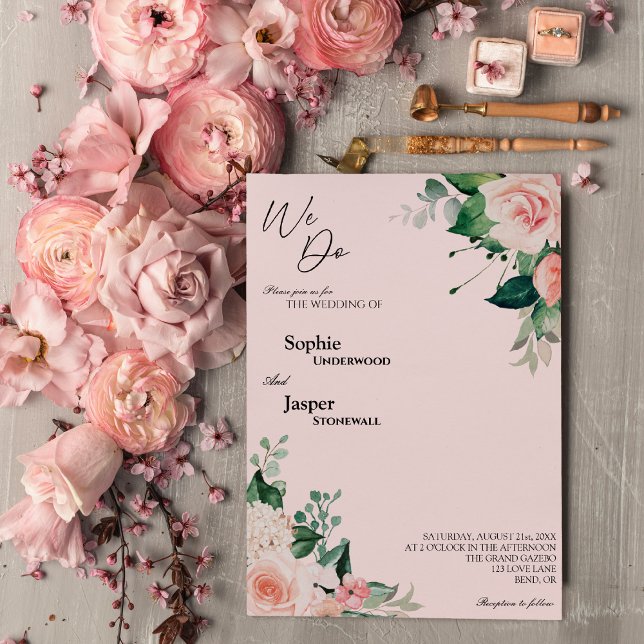 Blush Floral Pink Fazemos Convite De Casamento (Criador carregado)