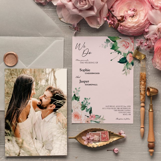 Blush Floral Pink Fazemos Convite De Casamento Fot (Criador carregado)
