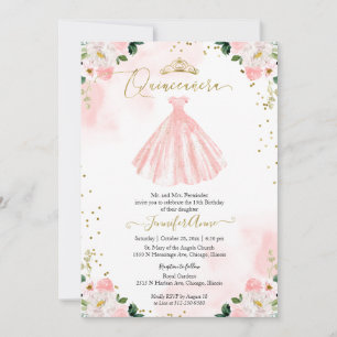 Blush Floral Quinceanera Convite Bilíngue