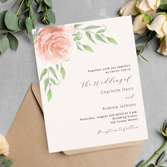 Blush floral verdinho convite para casamento (Criador carregado)