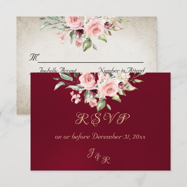 Blush Floral & Wreath RSVP - Burgundy (Frente/Verso)
