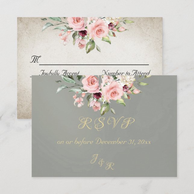 Blush Floral & Wreath RSVP - Sage (Frente/Verso)