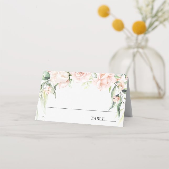 Blush Florals e Greenery Name Cartões de Posição (Frente)