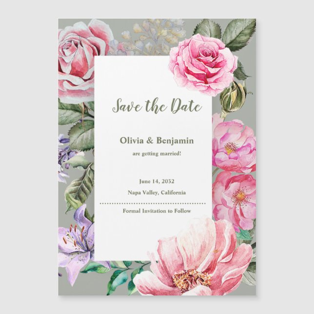 Blush Garden Floral Wedding Magnetic Save the Date (Frente)