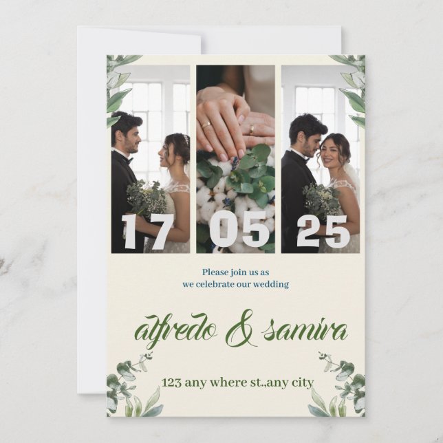 Blush Garden Romance: Convite para Casamento Elega (Frente)