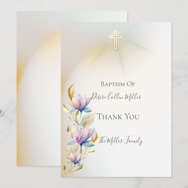 Blush & Lilac Floral, Dourado Convite para Batismo (Frente/Verso)
