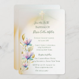 Blush & Lilac Floral, Dourado Convite para Batismo