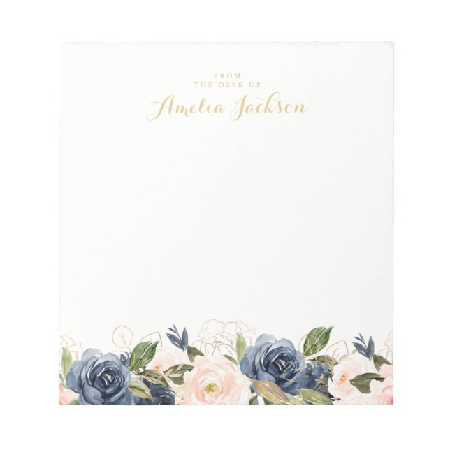 Blush Naval de Floral de Bloco de Notas Personaliz (Frente)