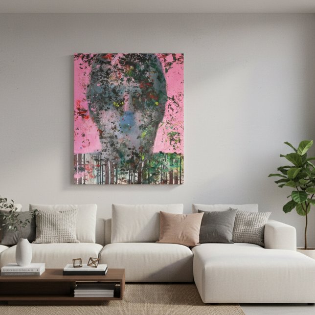 Blush of Emotion: A Abstrato face na Canvas rosa (Criador carregado)