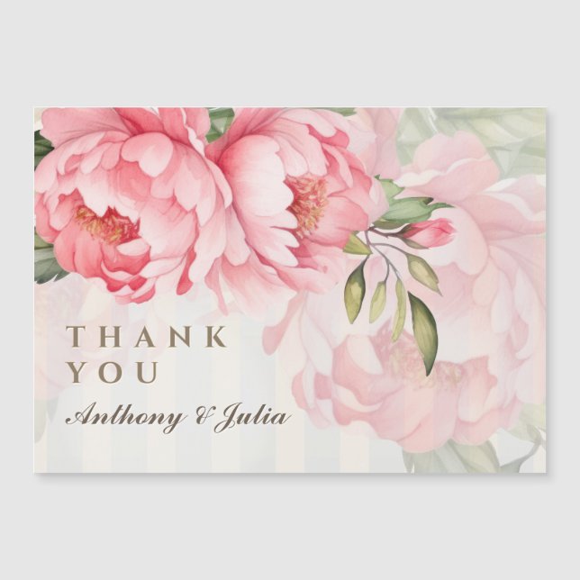 Blush Peony Striped Wedding Thank YouMagnetic Card (Frente)