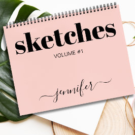 Blush Pink Black Personalized Sketchbook Name 