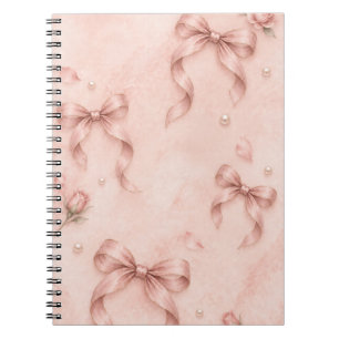 Blush Pink Bows & Roses Caderno espiral elegante c