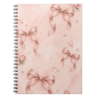 Blush Pink Bows & Roses Caderno espiral elegante c