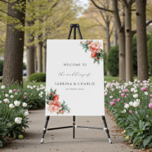 Blush Pink Coral Peony Elegant Floral Welcome Sign