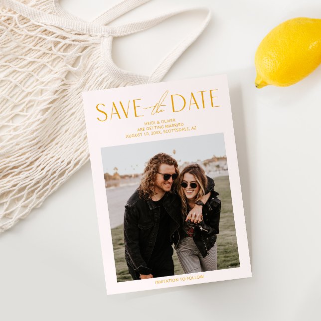 Blush Pink e Yellow Photo Save the Date Card (Criador carregado)