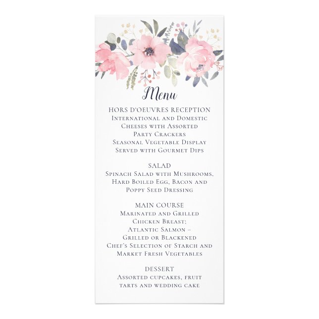 Blush Pink Floral em Casamento Branco | Menu (Frente)