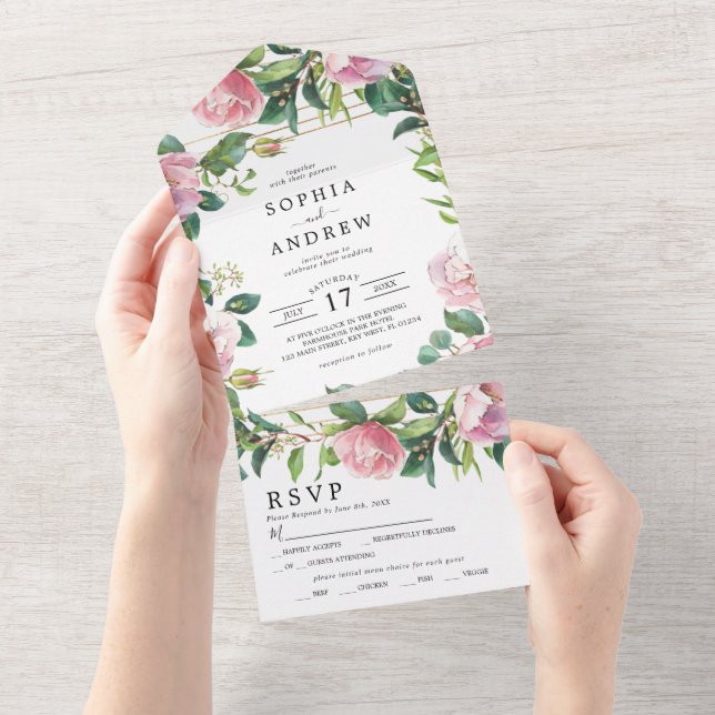 Blush Pink Floral & Greenery Casamento (Tearaway)