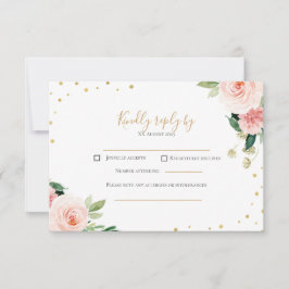 Blush pink gold peony floral wedding RSVP card