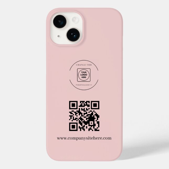 Blush Pink Logo QR Code Business iphone case (Verso)