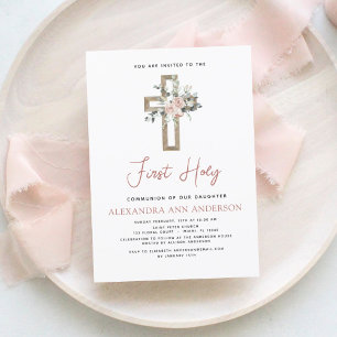 Blush Pink Primeiro Sagrado Convite Floral De Comu