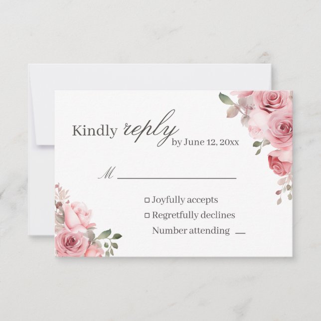 Blush Pink Rose Wedding RSVP Card (Frente)