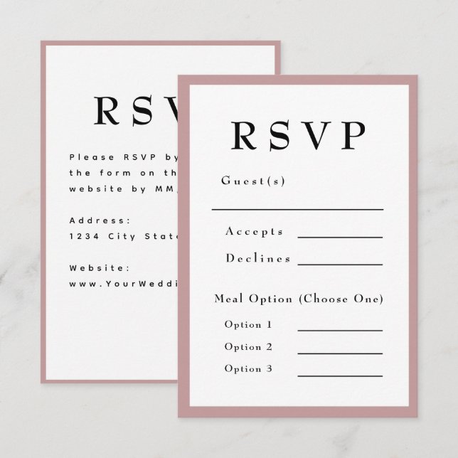Blush Pink Timeless Wedding RSVP (Frente/Verso)