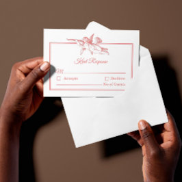 Blush Pink Toile de Jouy Cherub Wedding RSVP Card