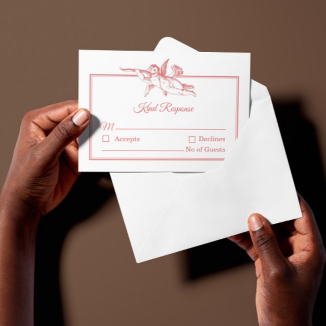 Blush Pink Toile de Jouy Cherub Wedding RSVP Card (Criador carregado)