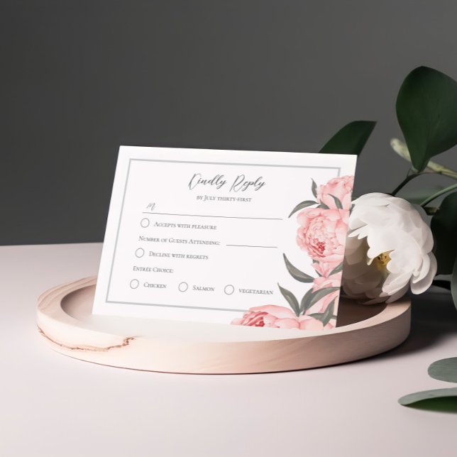 Blush Pink Watercolor Peony Wedding RSVP Card (Criador carregado)
