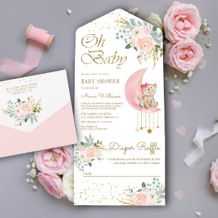Blush Rosa Floral Lua Ursinho de Pelúcia Chá de Be
