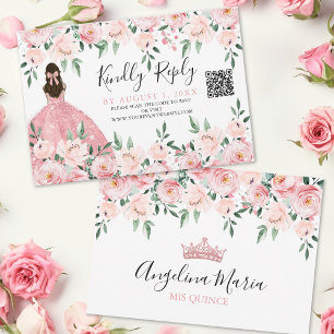 Blush Rosa Floral Quinceanera RSVP Código QR