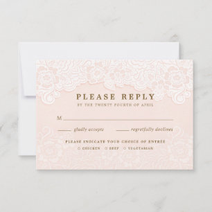 Blush Rosa Floral Renda RSVP Com Pratos Principais