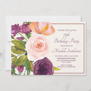 Blush Roxo Rosa Floral Creme Aniversário de 75 ano
