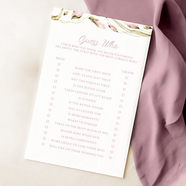 Blush Watercolor Floral Bridal Adivinha Quem Jogo (Criador carregado)