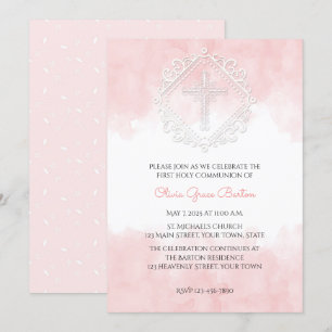 Blush Watercolor White Cross Convite Religioso