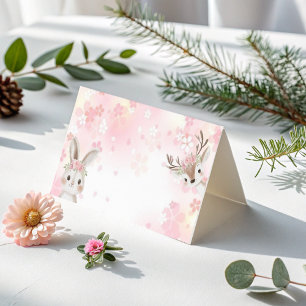 Blush Woodland Baby Girl Dobrou Cartões de agradec