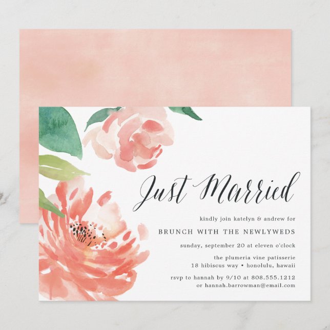 Blushing Peony | Convite para posto Wedch Brunch (Frente/Verso)