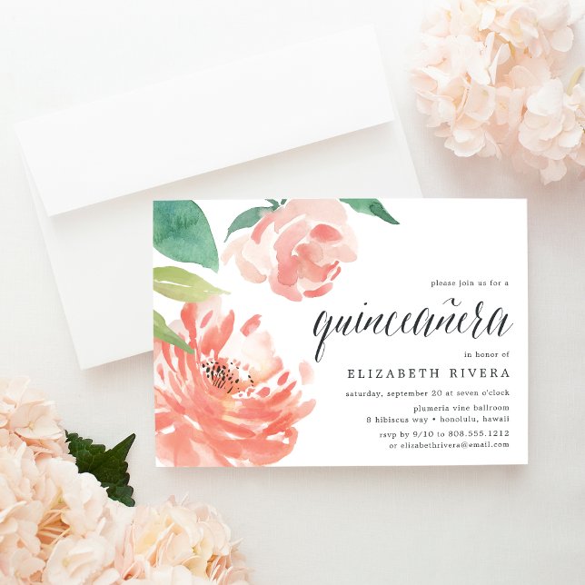 Blushing Peony | Convite Quinceanera (Criador carregado)