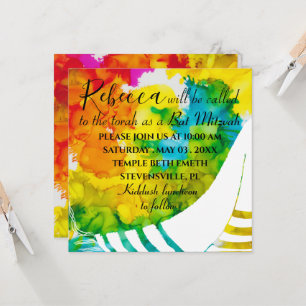 BM Bat ou Bar Mitzvah Colorful Square Convite