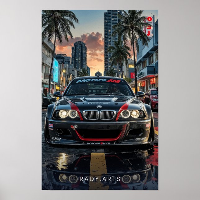 BMW M3 Front View City Streaming Art Poster (Frente)