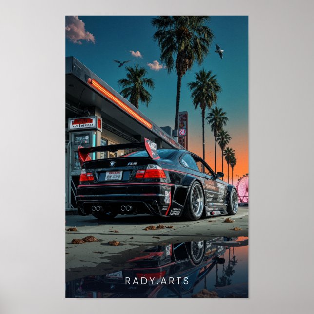 BMW M3 Night Drive Boardwalk Art Poster (Frente)