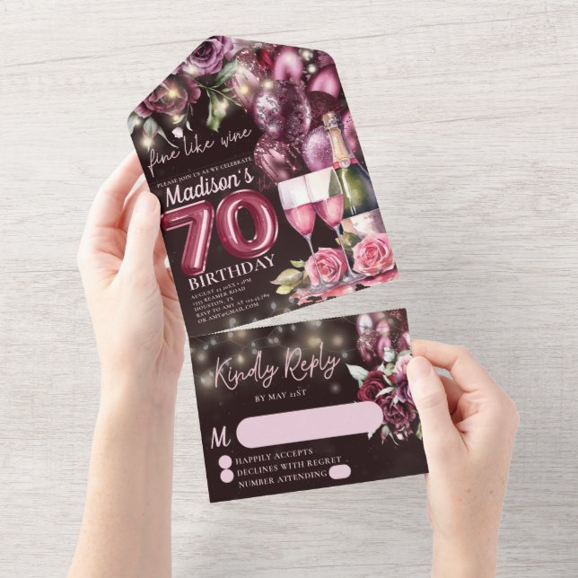 Boa Como Vinho 70 de Luxo Aniversário Rsvp (Aba destacável)