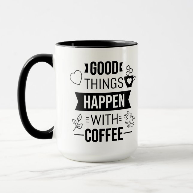 Boas coisas acontecem com café caneca de citação p (Esquerda)