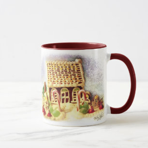 Boas festas caneca da casa de pão-de-espécie